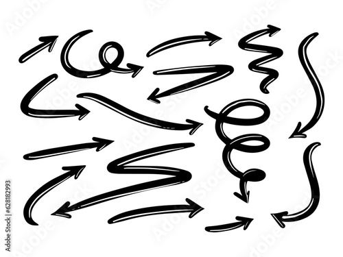 Hand drawn line art doodle style vector arrow collection