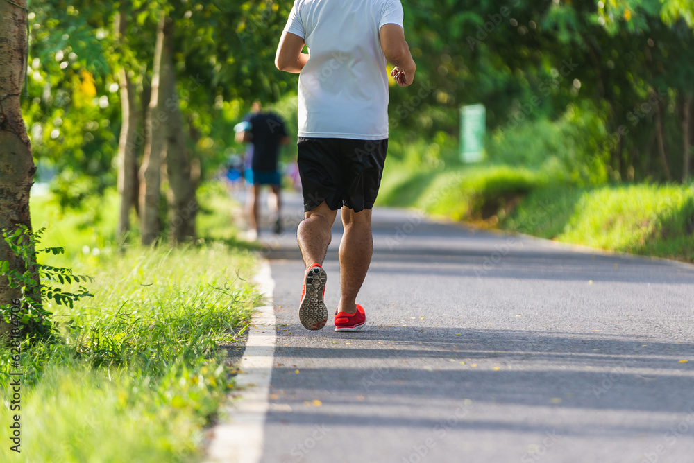 Running in the wilderness is an athletic young man. healthy way of living