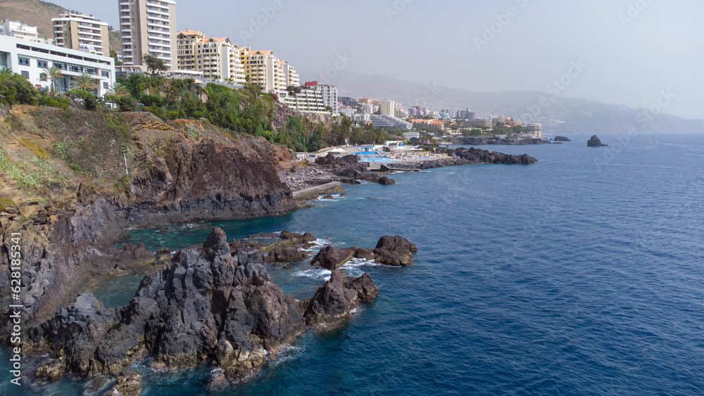 Fototapeta premium Aerial view of hotels on the Atlantic coast Funchal, Madeira