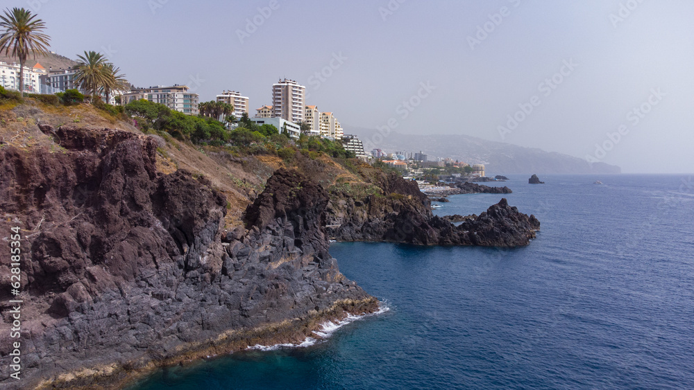 Aerial view of hotels on the Atlantic coast Funchal, Madeira