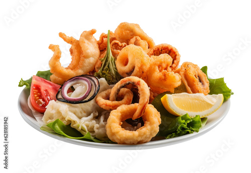 Fritto misto on transparent background. Generative AI.