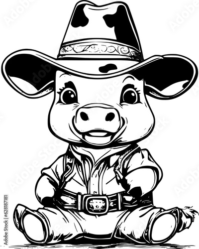 cartoon cow with a cowboy hat