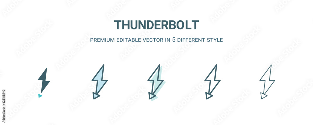 thunderbolt icon in 5 different style. Outline, filled, two color, thin thunderbolt icon isolated on white background. Editable vector can be used web and mobile thunderbolt icon in 5 different style. Outline, filled, two color, thin thunderbolt icon isolated on white background. Editable vector can be used web and mobile
