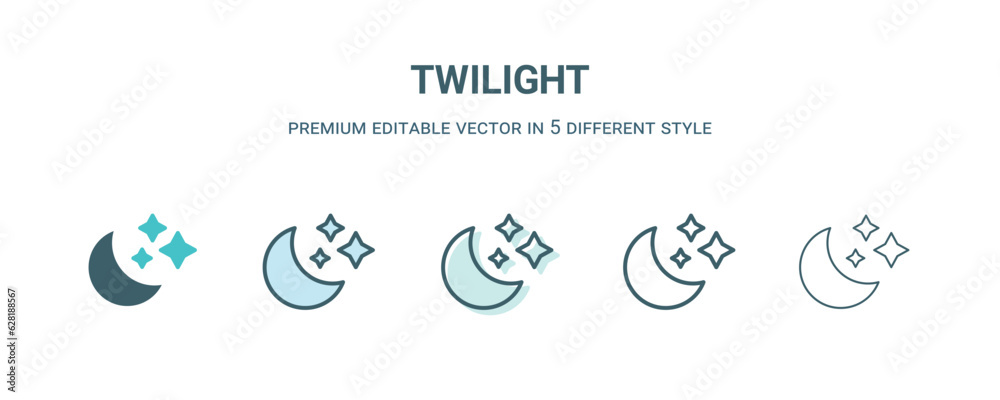 twilight icon in 5 different style. Outline, filled, two color, thin twilight icon isolated on white background. Editable vector can be used web and mobile twilight icon in 5 different style. Outline, filled, two color, thin twilight icon isolated on white background. Editable vector can be used web and mobile