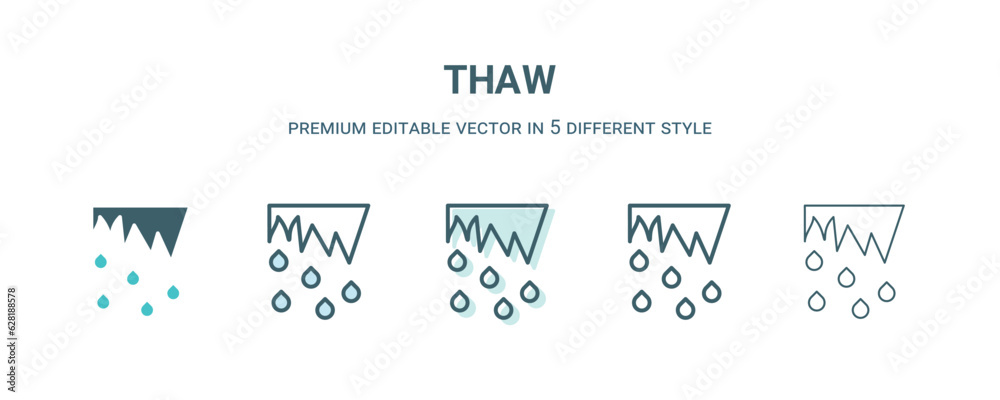 thaw icon in 5 different style. Outline, filled, two color, thin thaw icon isolated on white background. Editable vector can be used web and mobile thaw icon in 5 different style. Outline, filled, two color, thin thaw icon isolated on white background. Editable vector can be used web and mobile
