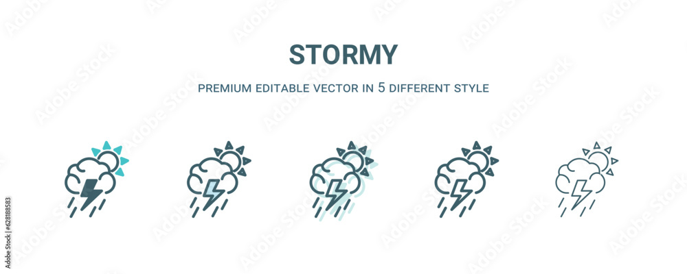 stormy icon in 5 different style. Outline, filled, two color, thin stormy icon isolated on white background. Editable vector can be used web and mobile stormy icon in 5 different style. Outline, filled, two color, thin stormy icon isolated on white background. Editable vector can be used web and mobile