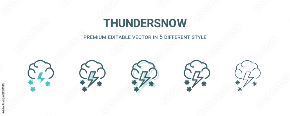 thundersnow icon in 5 different style. Outline, filled, two color, thin thundersnow icon isolated on white background. Editable vector can be used web and mobile thundersnow icon in 5 different style. Outline, filled, two color, thin thundersnow icon isolated on white background. Editable vector can be used web and mobile