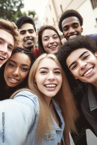 shot of a group of students taking selfies together