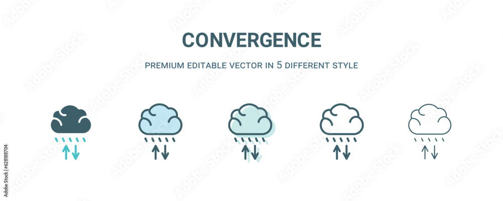 convergence icon in 5 different style. Outline, filled, two color, thin convergence icon isolated on white background. Editable vector can be used web and mobile