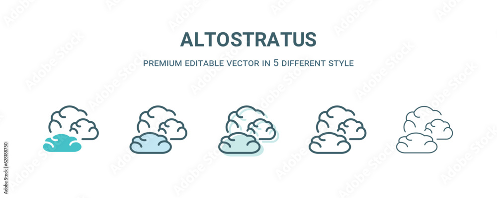 altostratus icon in 5 different style. Outline, filled, two color, thin altostratus icon isolated on white background. Editable vector can be used web and mobile
