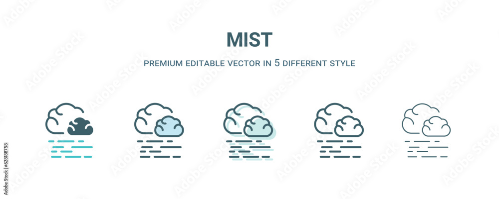 mist icon in 5 different style. Outline, filled, two color, thin mist icon isolated on white background. Editable vector can be used web and mobile mist icon in 5 different style. Outline, filled, two color, thin mist icon isolated on white background. Editable vector can be used web and mobile