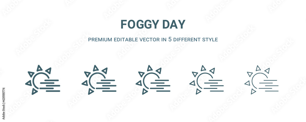 foggy day icon in 5 different style. Thin, light, regular, bold, black foggy day icon isolated on white background.