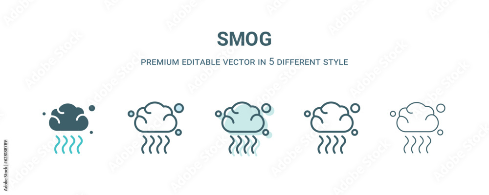 smog icon in 5 different style. Outline, filled, two color, thin smog icon isolated on white background. Editable vector can be used web and mobile