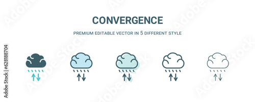 convergence icon in 5 different style. Outline, filled, two color, thin convergence icon isolated on white background. Editable vector can be used web and mobile