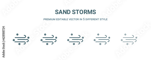 sand storms icon in 5 different style. Thin, light, regular, bold, black sand storms icon isolated on white background.