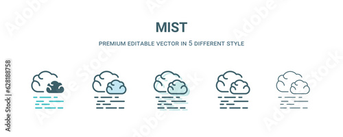 mist icon in 5 different style. Outline, filled, two color, thin mist icon isolated on white background. Editable vector can be used web and mobile
