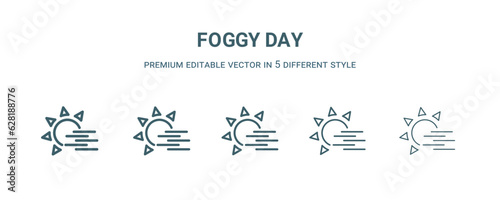 foggy day icon in 5 different style. Thin  light  regular  bold  black foggy day icon isolated on white background.