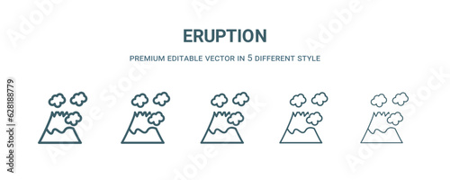 eruption icon in 5 different style. Thin, light, regular, bold, black eruption icon isolated on white background.