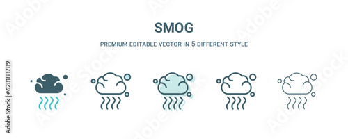 smog icon in 5 different style. Outline  filled  two color  thin smog icon isolated on white background. Editable vector can be used web and mobile