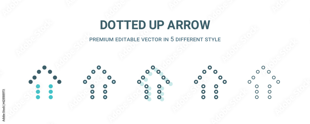 dotted up arrow icon in 5 different style. Outline, filled, two color, thin dotted up arrow icon isolated on white background. Editable vector can be used web and mobile dotted up arrow icon in 5 different style. Outline, filled, two color, thin dotted up arrow icon isolated on white background. Editable vector can be used web and mobile