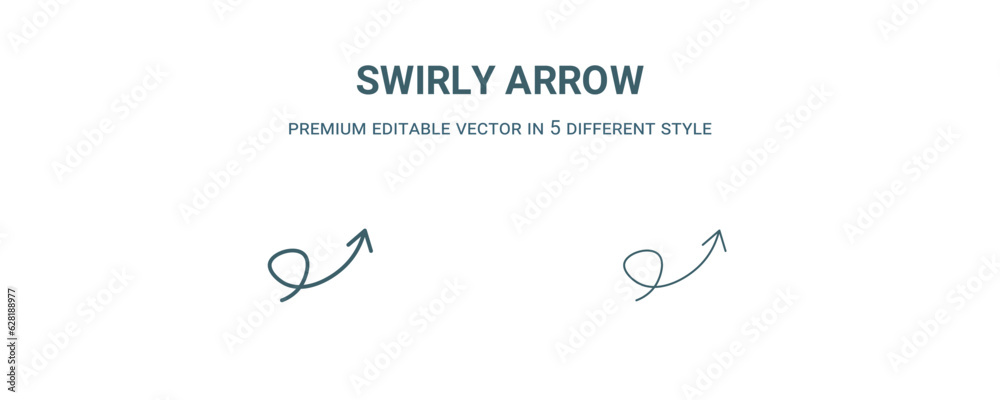 swirly arrow icon. Filled and line swirly arrow icon from user interface collection. Outline vector isolated on white background. Editable swirly arrow symbol