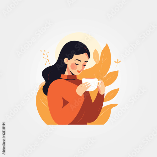 beautiful woman having a cup of coffee in the morning