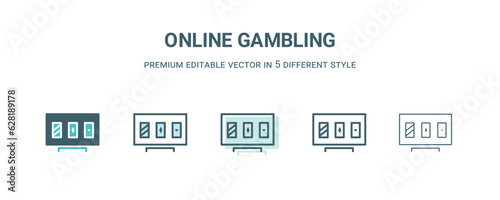 online gambling icon in 5 different style. Outline, filled, two color, thin online gambling icon isolated on white background. Editable vector can be used web and mobile