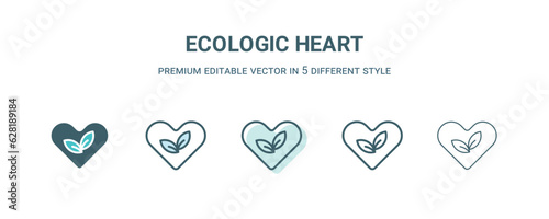 ecologic heart icon in 5 different style. Outline, filled, two color, thin ecologic heart icon isolated on white background. Editable vector can be used web and mobile