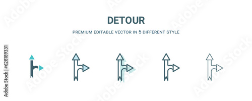 detour icon in 5 different style. Outline  filled  two color  thin detour icon isolated on white background. Editable vector can be used web and mobile