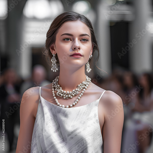 girl - model demonstrates designer jewelry. photorealism.