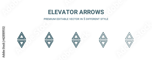 elevator arrows icon in 5 different style. Thin, light, regular, bold, black elevator arrows icon isolated on white background.