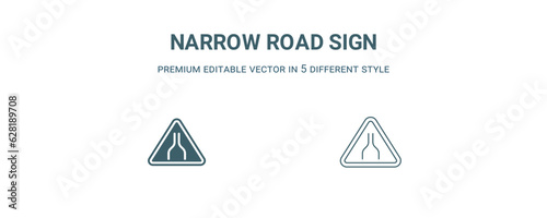 narrow road sign icon. Filled and line narrow road sign icon from traffic signs collection. Outline vector isolated on white background. Editable narrow road sign symbol