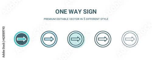one way sign icon in 5 different style. Outline, filled, two color, thin one way sign icon isolated on white background. Editable vector can be used web and mobile
