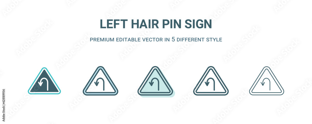 left hair pin sign icon in 5 different style. Outline, filled, two color, thin left hair pin sign icon isolated on white background. Editable vector can be used web and mobile left hair pin sign icon in 5 different style. Outline, filled, two color, thin left hair pin sign icon isolated on white background. Editable vector can be used web and mobile