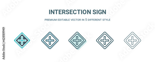 intersection sign icon in 5 different style. Outline, filled, two color, thin intersection sign icon isolated on white background. Editable vector can be used web and mobile