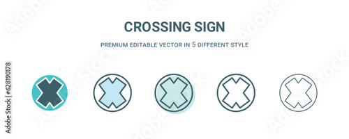 crossing sign icon in 5 different style. Outline, filled, two color, thin crossing sign icon isolated on white background. Editable vector can be used web and mobile