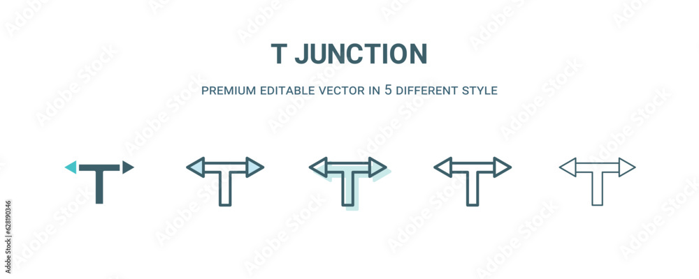 t junction icon in 5 different style. Outline, filled, two color, thin t junction icon isolated on white background. Editable vector can be used web and mobile t junction icon in 5 different style. Outline, filled, two color, thin t junction icon isolated on white background. Editable vector can be used web and mobile