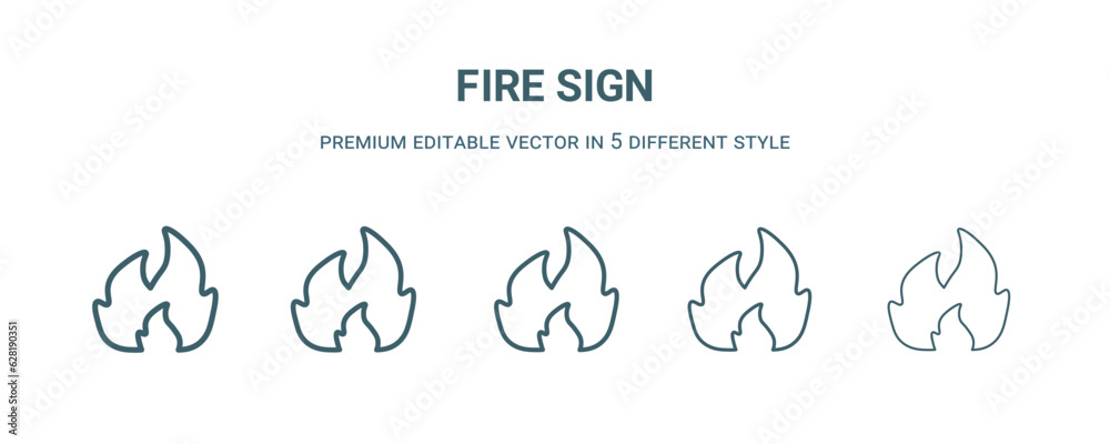 fire sign icon in 5 different style. Thin, light, regular, bold, black fire sign icon isolated on white background. fire sign icon in 5 different style. Thin, light, regular, bold, black fire sign icon isolated on white background.