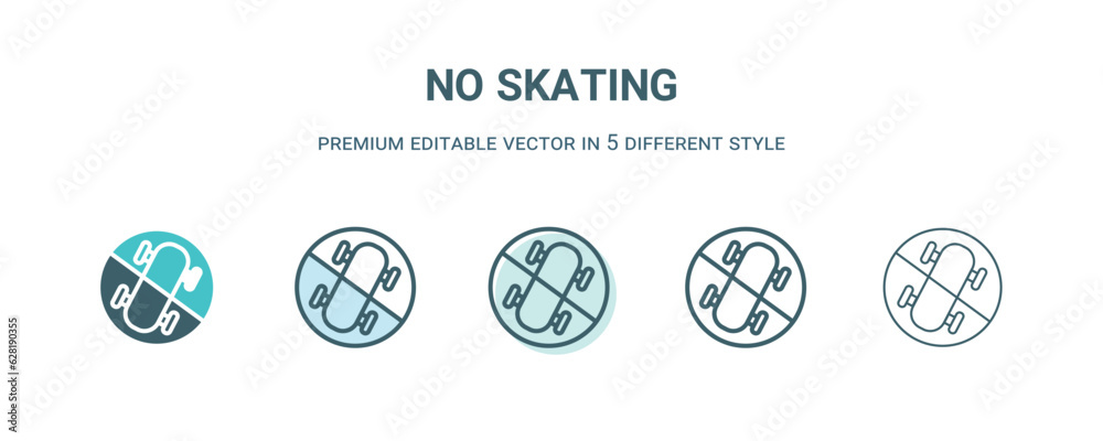 no skating icon in 5 different style. Outline, filled, two color, thin no skating icon isolated on white background. Editable vector can be used web and mobile no skating icon in 5 different style. Outline, filled, two color, thin no skating icon isolated on white background. Editable vector can be used web and mobile