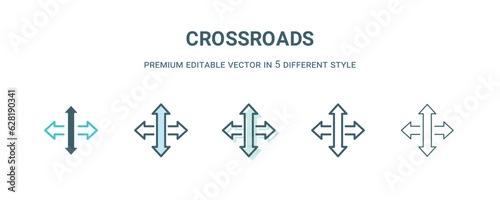 crossroads icon in 5 different style. Outline, filled, two color, thin crossroads icon isolated on white background. Editable vector can be used web and mobile