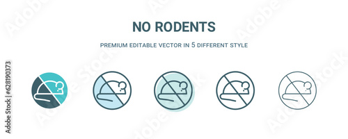 no rodents icon in 5 different style. Outline  filled  two color  thin no rodents icon isolated on white background. Editable vector can be used web and mobile
