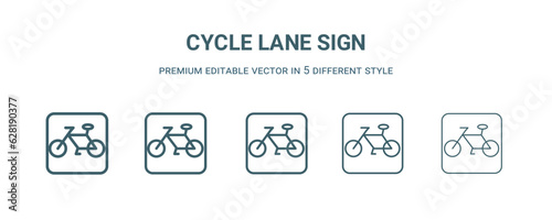 cycle lane sign icon in 5 different style. Thin, light, regular, bold, black cycle lane sign icon isolated on white background.