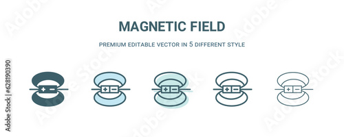 magnetic field icon in 5 different style. Outline, filled, two color, thin magnetic field icon isolated on white background. Editable vector can be used web and mobile