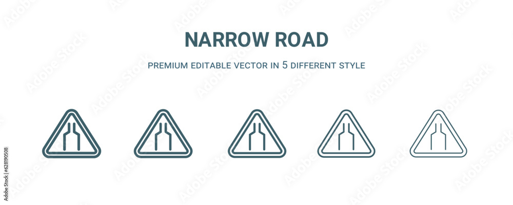 narrow road icon in 5 different style. Thin, light, regular, bold, black narrow road icon isolated on white background.