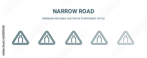 narrow road icon in 5 different style. Thin, light, regular, bold, black narrow road icon isolated on white background.