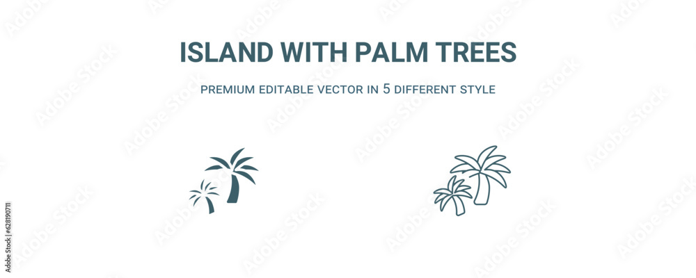 island with palm trees icon. Filled line island with palm trees icon from summer collection. Outline vector isolated on white background. Editable island with palm trees symbol