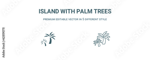 island with palm trees icon. Filled line island with palm trees icon from summer collection. Outline vector isolated on white background. Editable island with palm trees symbol