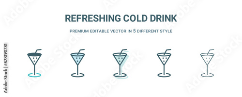 refreshing cold drink icon in 5 different style. Outline, filled, two color, thin refreshing cold drink icon isolated on white background. Editable vector can be used web and mobile