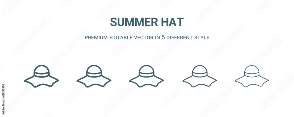 Obraz premium summer hat icon in 5 different style. Thin, light, regular, bold, black summer hat icon isolated on white background.