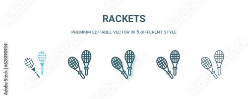 rackets icon in 5 different style. Outline, filled, two color, thin rackets icon isolated on white background. Editable vector can be used web and mobile